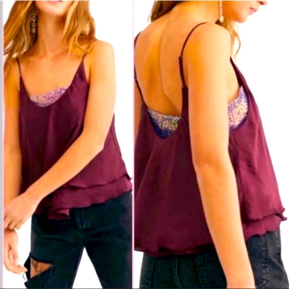 Free People Camisole Tank Adjustable Straps•NWT•Pretty Sequins